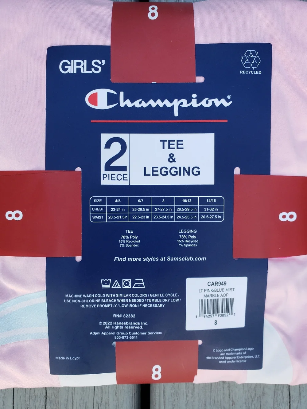 Champion Girls Mist Marble Matching Tee & Leggings Set -  Size 8